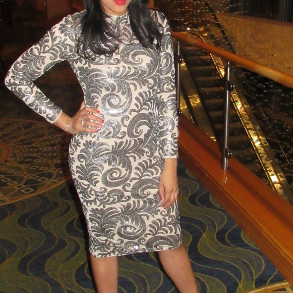 CLUB L High Neck Sequin MIDI Dress